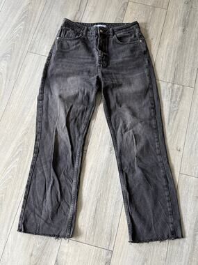 Zara Black Wide Leg Jeans Women’s Size 8 High Rise Raw Hem 100% Cotton